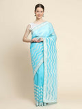 Vamsee Banno Lehriya Sky Organza Saree | Grocsy
