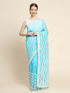 Vamsee Banno Lehriya Sky Organza Saree | Grocsy