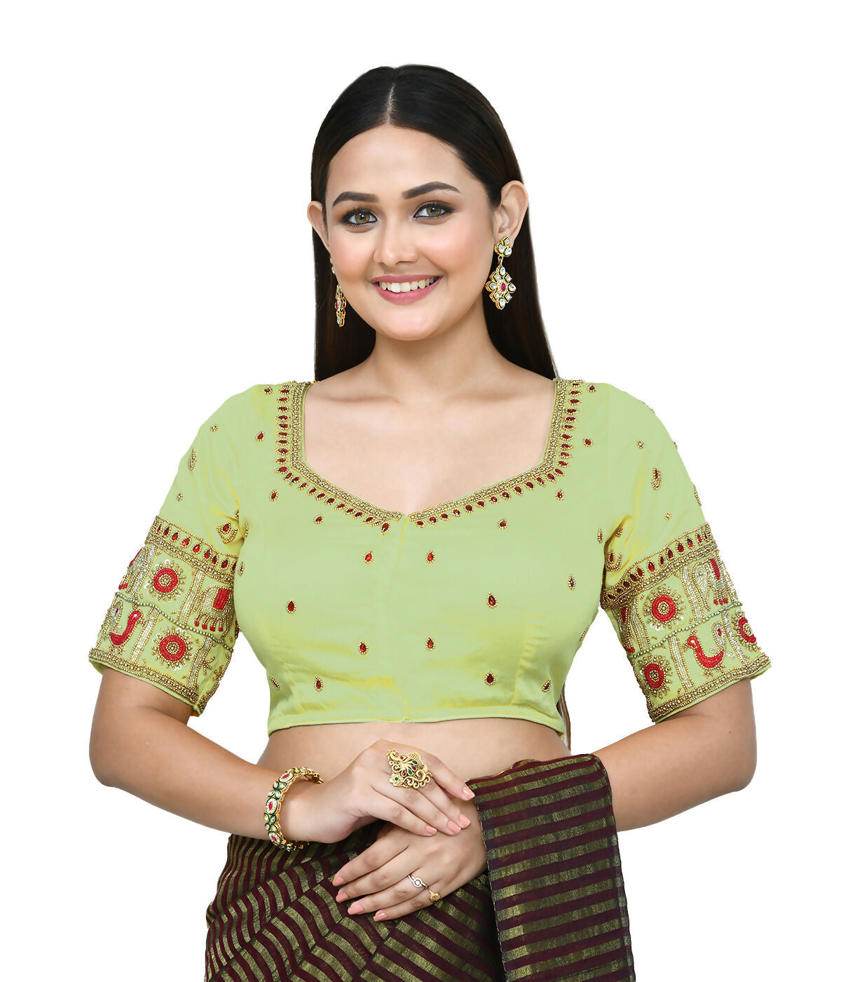 Joban Fashion Women's Light Green Embroidered Stitched Blouse | Grocsy