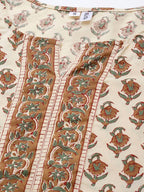 Yufta Women Beige Ethnic Motifs Printed Pure Cotton Kurta with Trouser & Dupatta | Grocsy