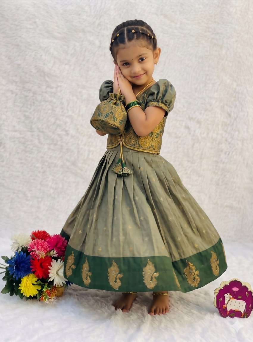 Teeya Creation New Trendy Girls Sage Green Silk Traditional Lehenga Choli Set-Green | Grocsy