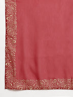 Ahalyaa Women's Maroon Georgette Gold Foil Print Flared Kurta With Dupatta | Grocsy