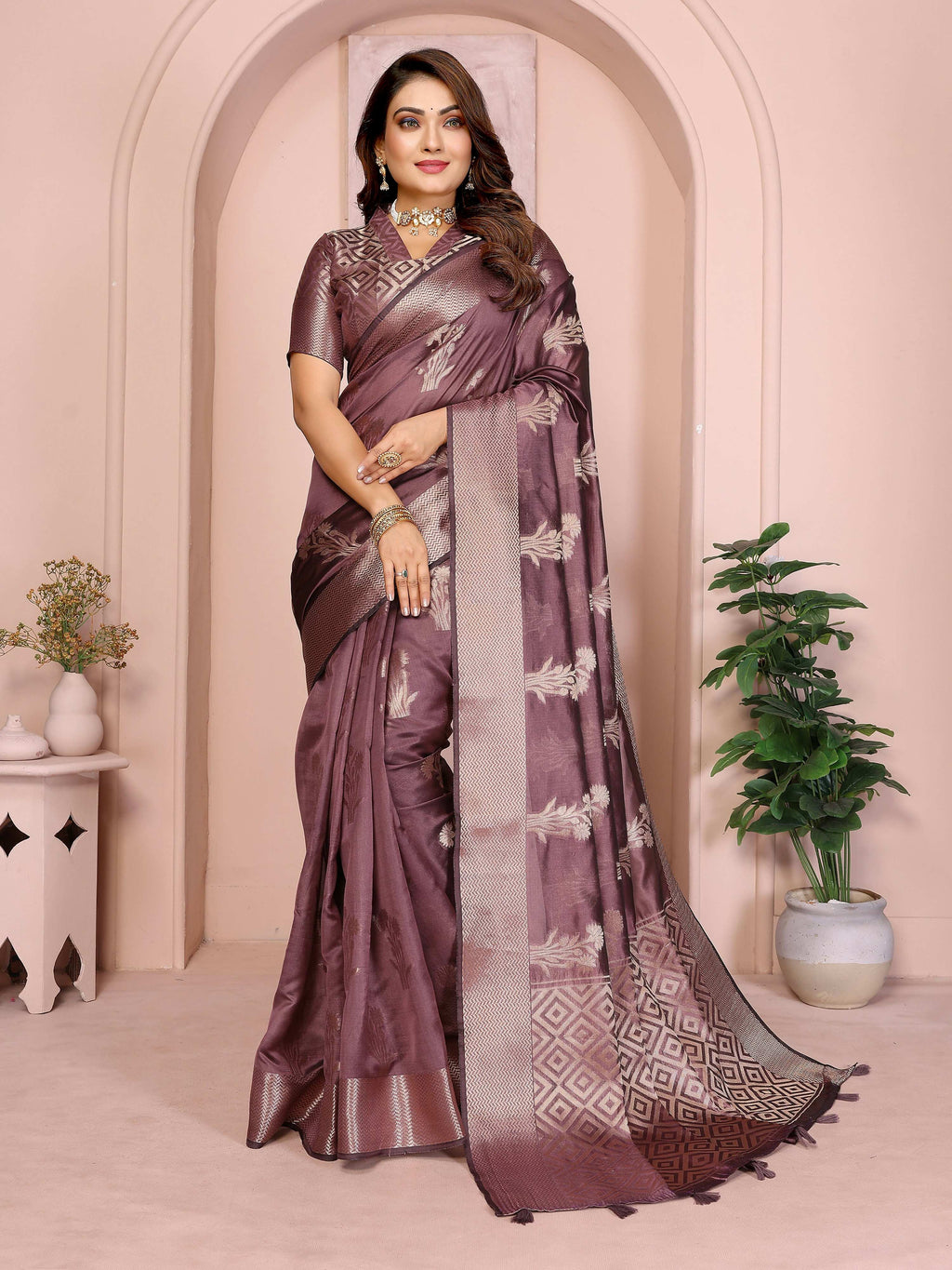 Aastha Fashion Purple Soft Organza Silk Weaving Saree | Grocsy