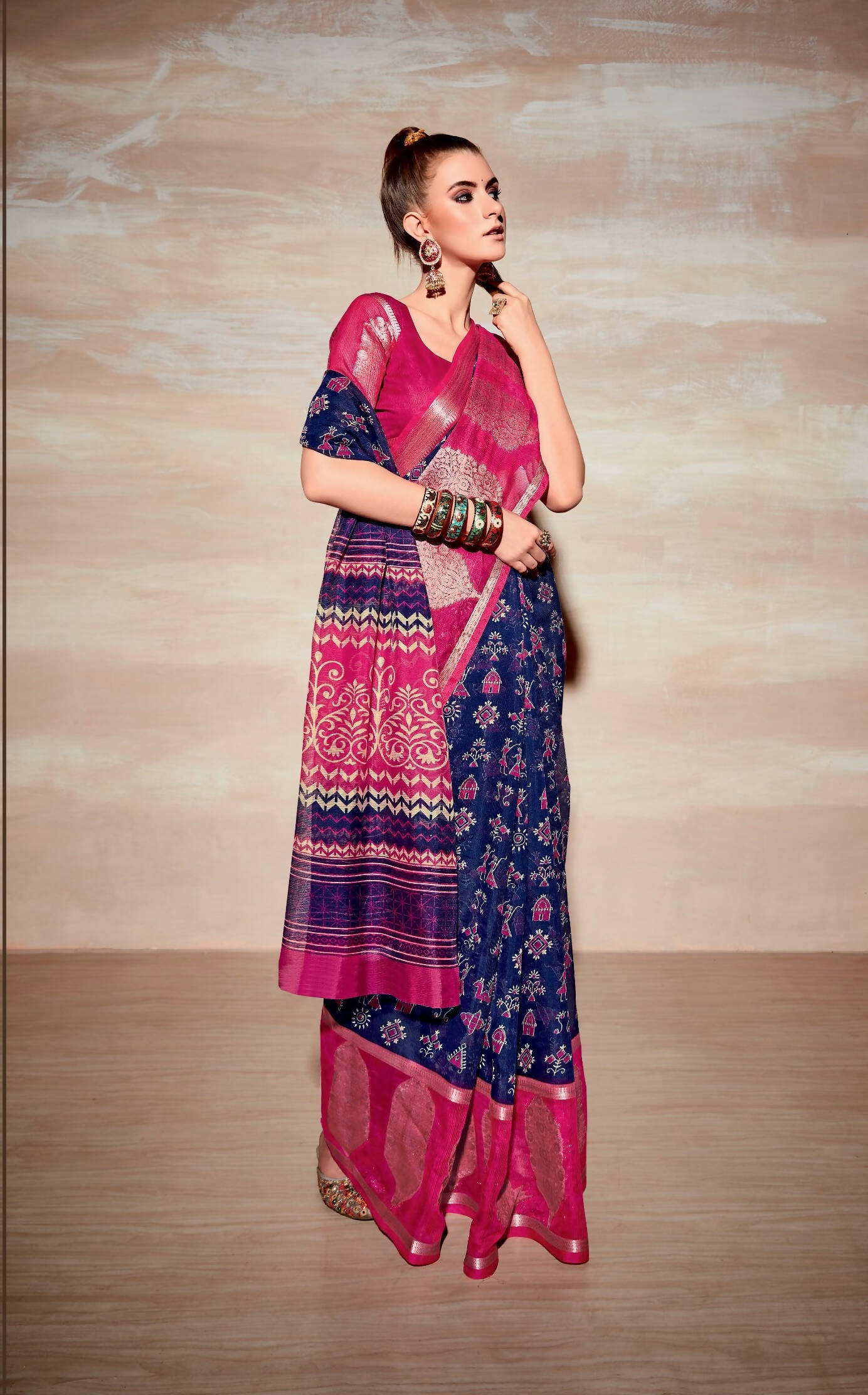 Blue Cotton Paisley Printed Saree With Unstitched Blouse Piece - Kathika | Grocsy