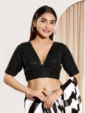 Joban Fashion Black Sequin Padded Blouse With V Neck Elbow Sleeves | Grocsy