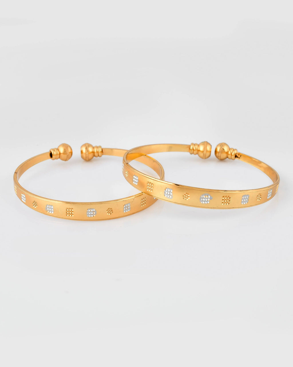 VOJ Stainless Steel Beads Gold-Polished Bangle Set (Pack of 2) | Grocsy
