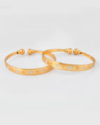 VOJ Stainless Steel Beads Gold-Polished Bangle Set (Pack of 2) | Grocsy