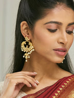 Nuyug 22K Gold-Plated Kundan and Pearl Earrings with Floral Stud and Intricate Crescent Design Chandbalis | Grocsy