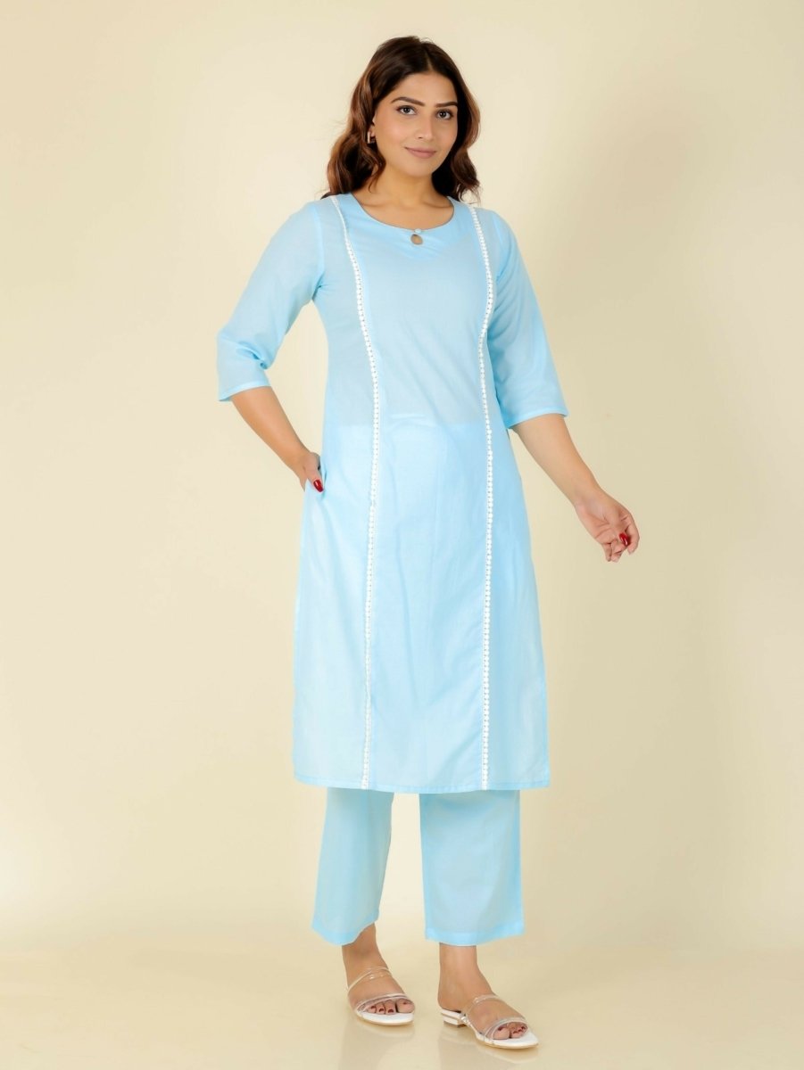 Aramya Panelled Soft Cotton Solid Women's Kurta - Blue | Grocsy