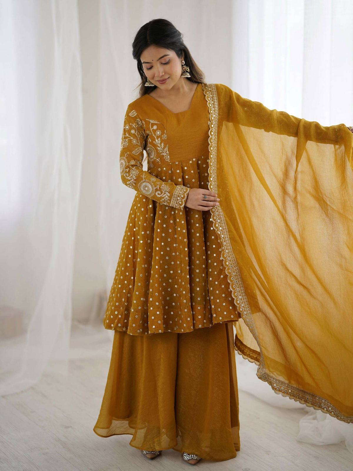 Teeya Creation Women'S New Trendy Embroidery Sequence Work  Yellow Kurta Set | Grocsy