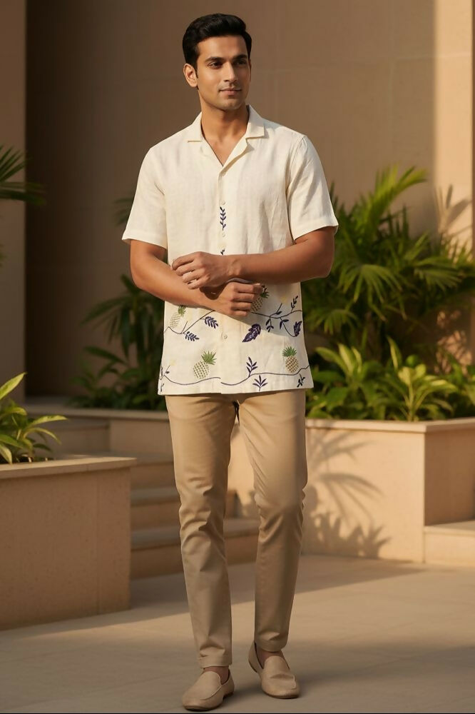 Pinora — Pineapple Embroidered Linen Shirt by Hilo Design | Grocsy