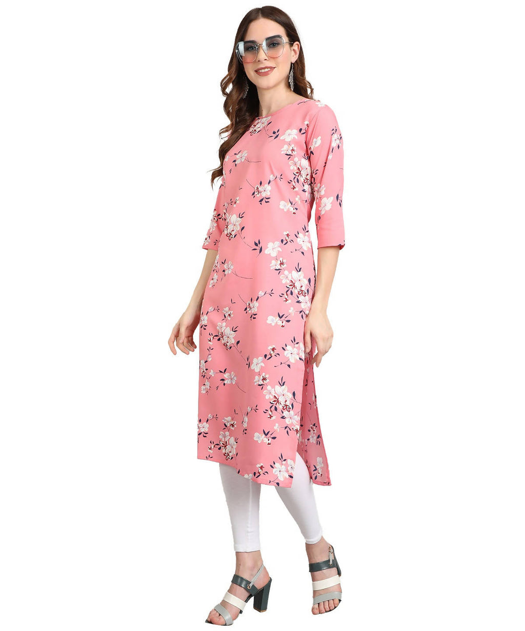 Vamika Pink French Crepe Printed Party Wear/Casual Wear Kurti | Grocsy
