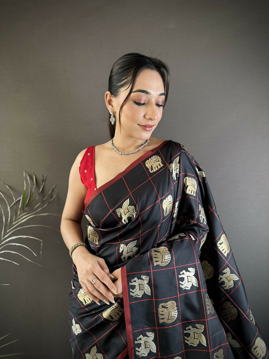 Joban Fashion Black Elephant Motif Soft Silk Banarasi silk Saree | Grocsy