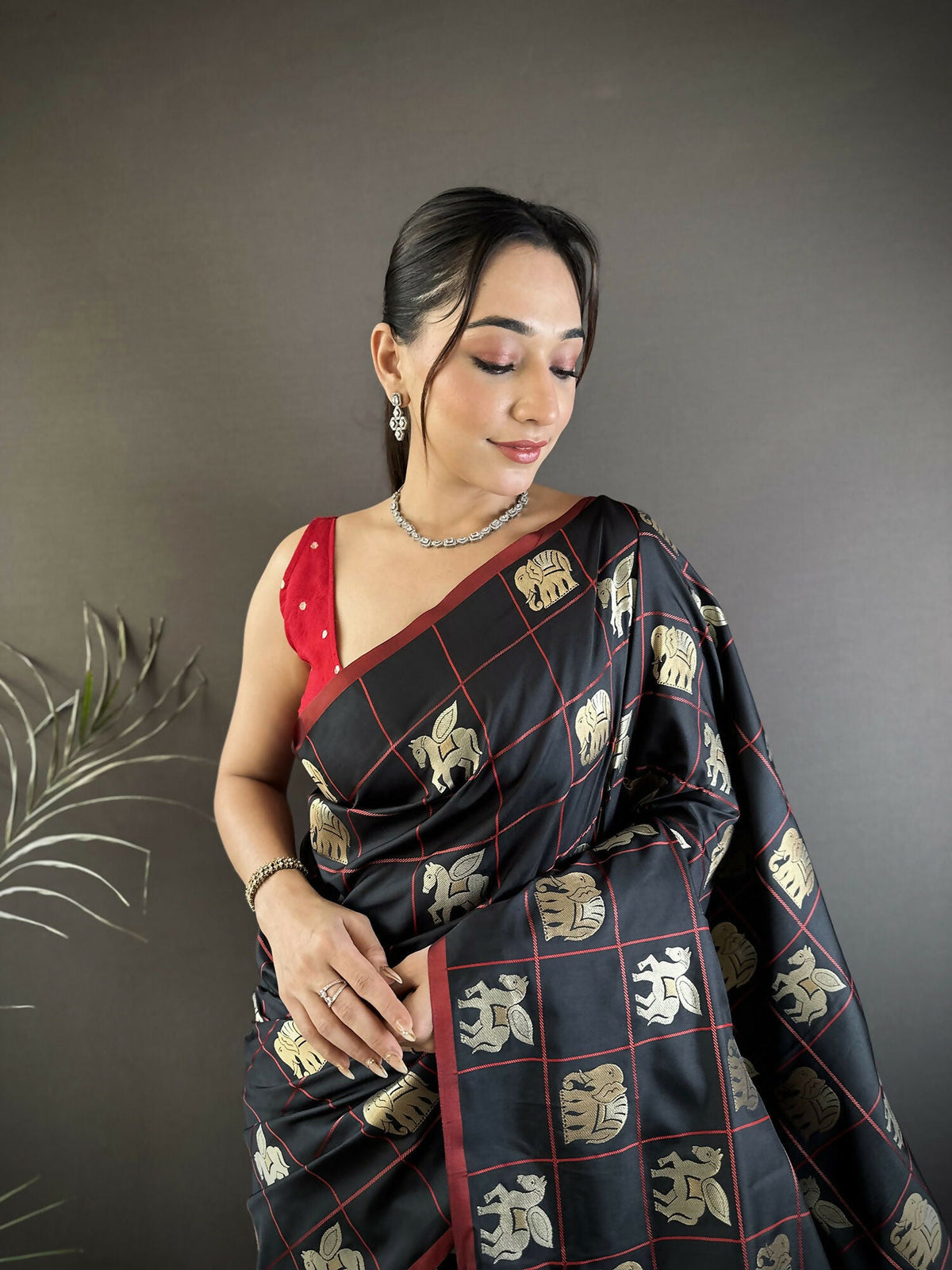 Joban Fashion Black Elephant Motif Soft Silk Banarasi silk Saree | Grocsy
