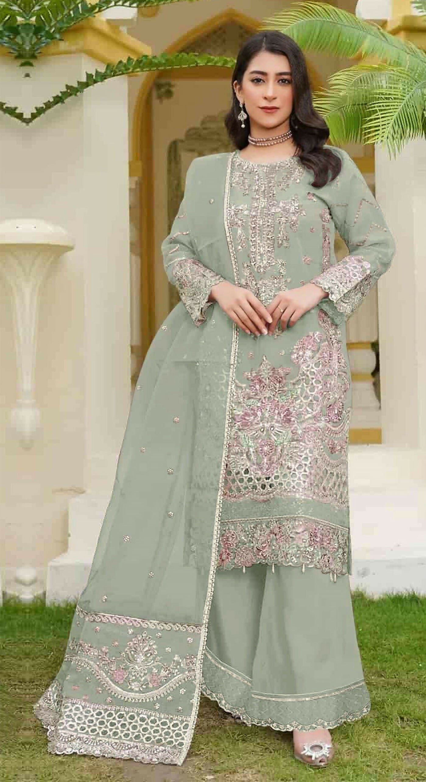Anaita Green Fox Georgette Stitched Suit with Embroidery Sequins | Grocsy