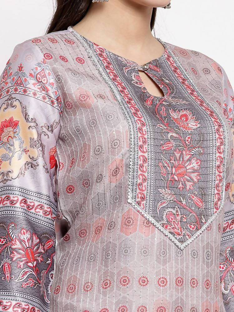 Myshka Women's Beautiful Multi Cotton Printed 3/4 Sleeve Round Neck Casual Kurta | Grocsy