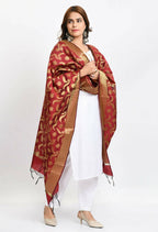 Mominos Fashion Moeza Women's Banarsi Silk Floral Woven Design Maroon Dupatta | Grocsy