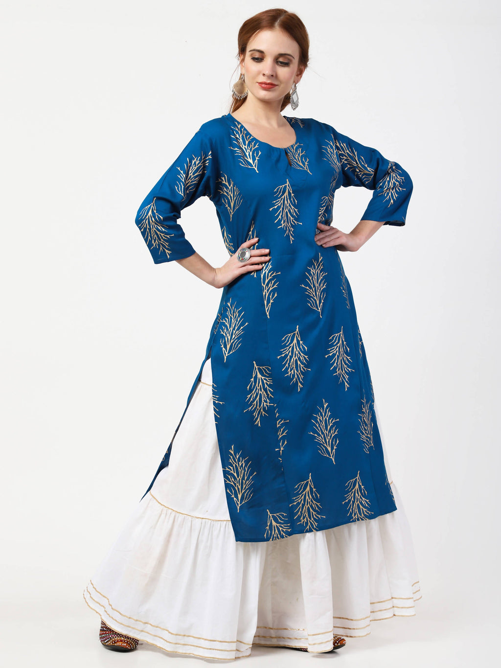 Cheera Kurta with Skirt & Embroidered Dupatta Set (CH111KSD) | Grocsy