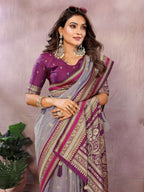 Aastha Fashion Grey Kalamkari Silk Weaving Saree | Grocsy