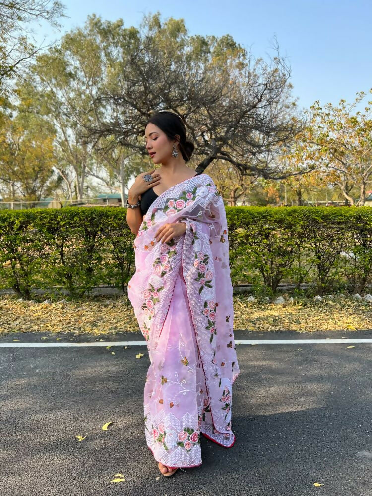 Vamsee Kamaljaal Lavender Organza Saree | Grocsy