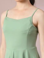 Myshka Women's Sea Green Solid Shoulder Straps Fit and Flare Party Dress | Grocsy