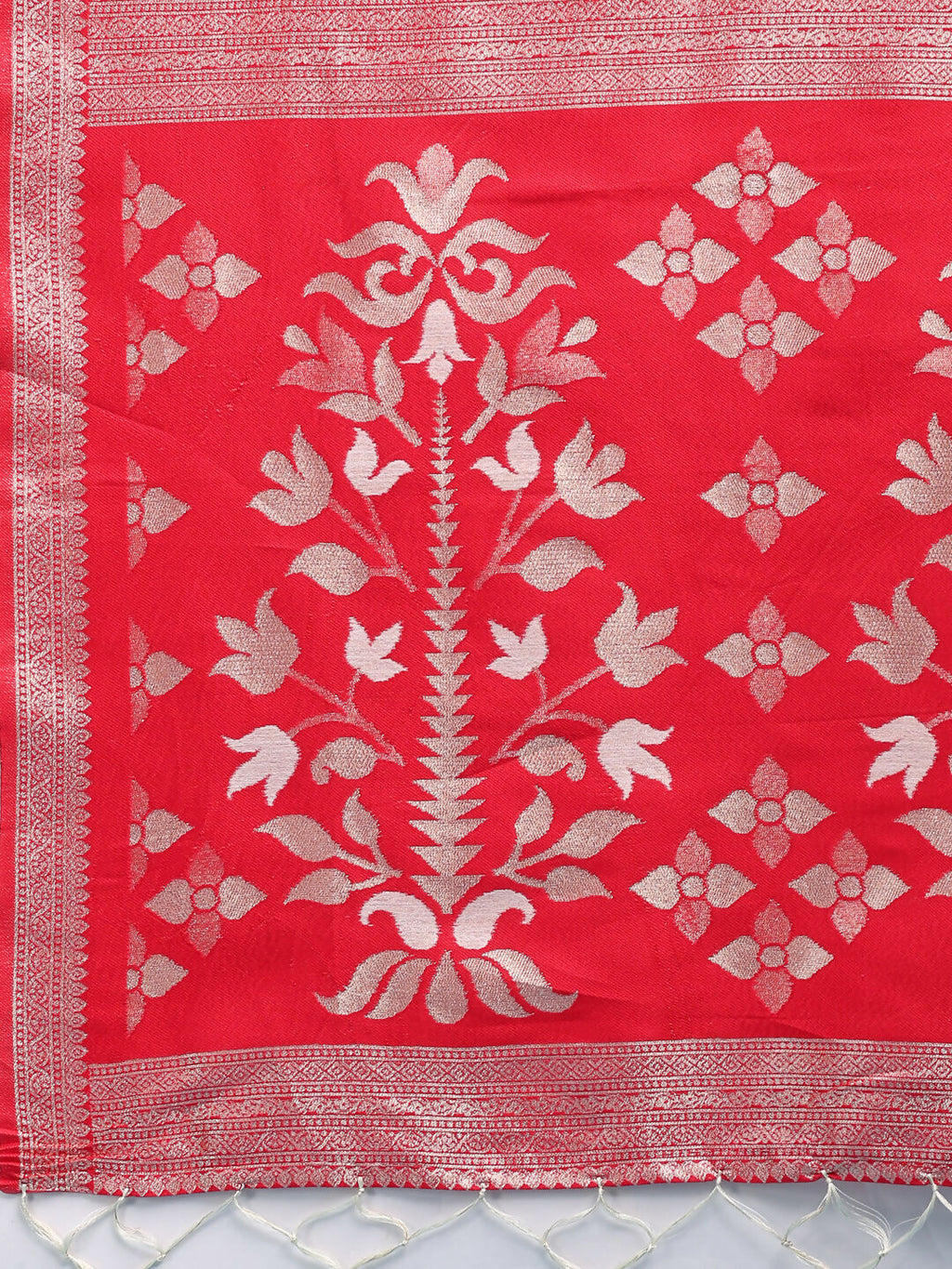 Shree Shyam Fashion Devistuti Red White Linen Cotton Saree | Grocsy