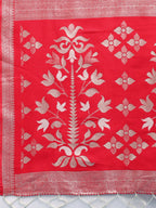 Shree Shyam Fashion Devistuti Red White Linen Cotton Saree | Grocsy