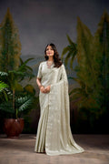 Vastranavya Off White Kanjivaram Zari Weaving Work Saree with Unstitched Blouse | Grocsy