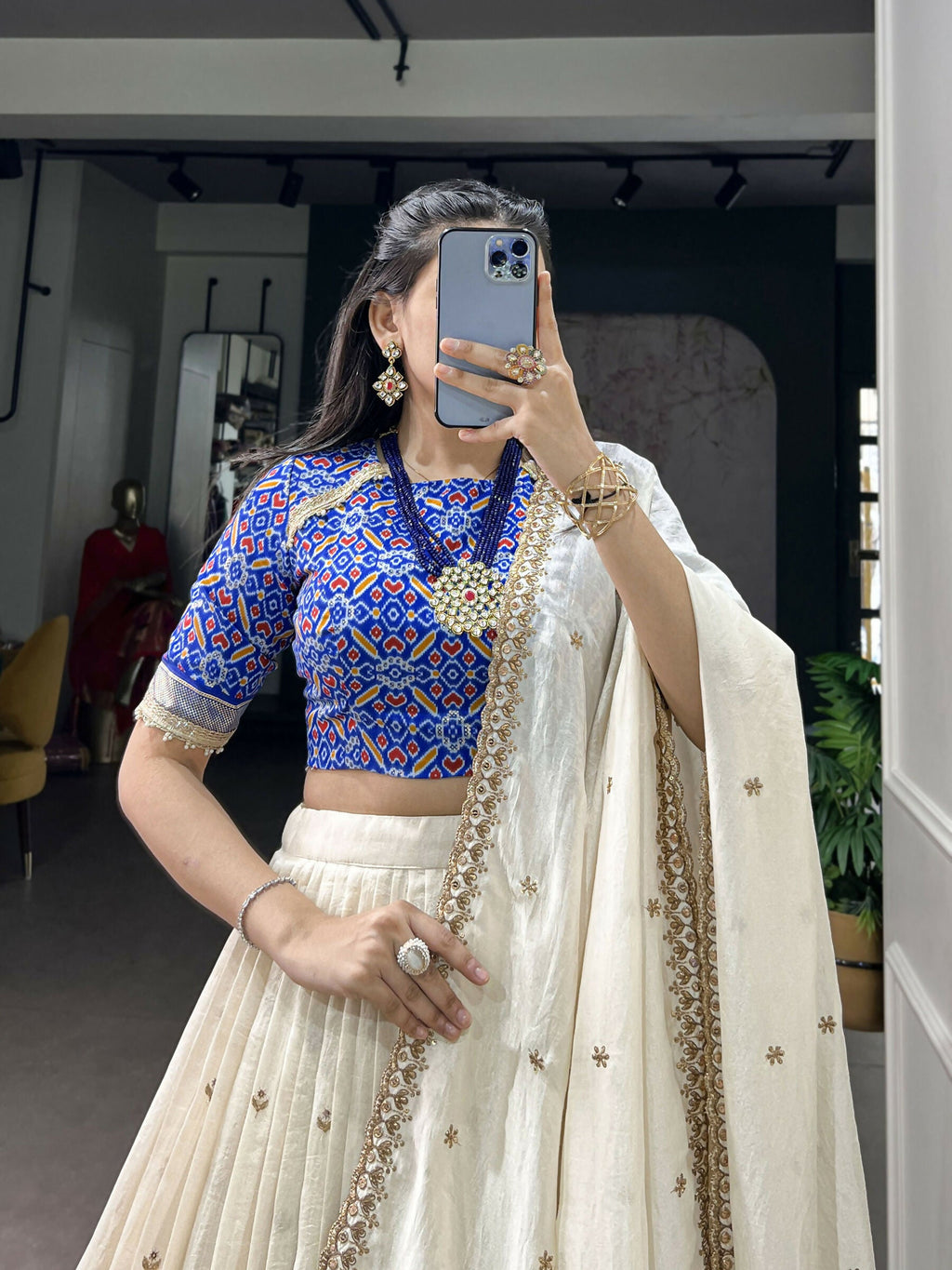 Lorenvalley Fashion White Vichitra Silk Sequins and Thread Embroidery Work Lehenga Choli with Dupatta | Grocsy