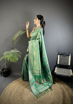 Joban Fashion Aqua Green Geometric Pattern Soft Silk Patola Saree | Grocsy
