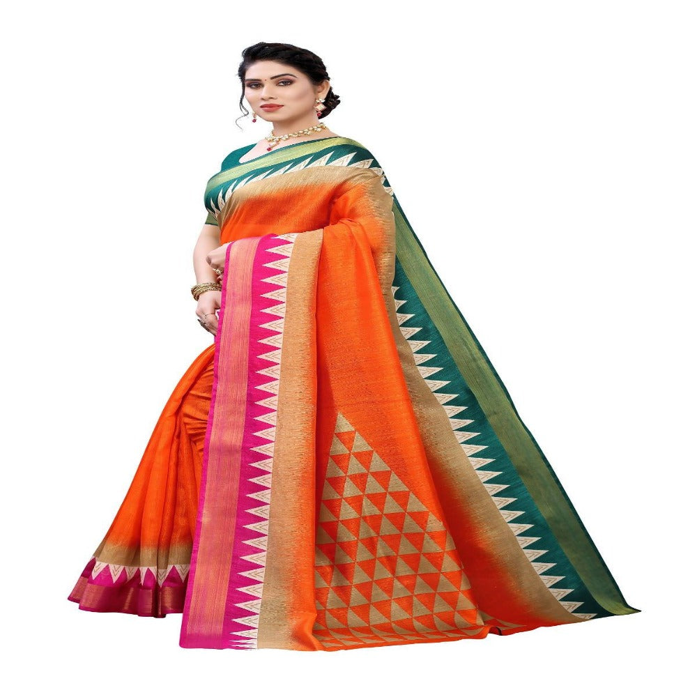Vamika Orange Linen Jari Border Saree (GUNJAN Orange) | Grocsy