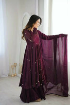 Teeya Creation Violet Crunchy Silk Embroidery Work Designer Suit | Grocsy