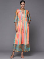 Ahalyaa Coral Orange & Blue Candy Striped Basic Jumpsuit | Grocsy