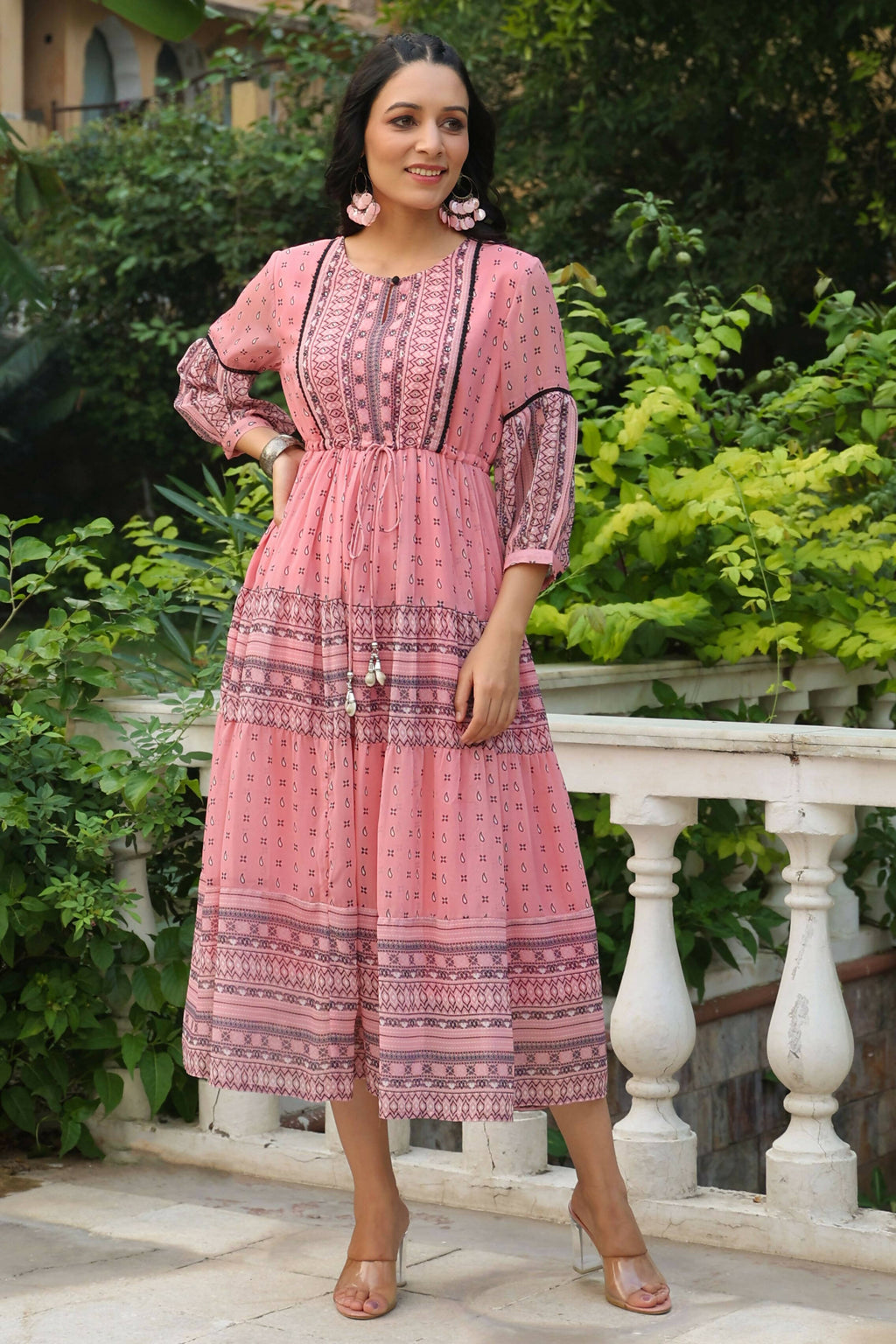 Juniper Women's Pink Printed Teired Dress | Grocsy