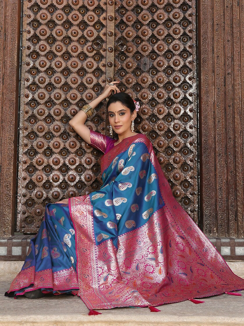 Shree Shyam Fashion Sky Blue Silk Saree | Grocsy