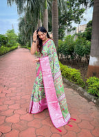 Vamsee Bhavi Pink Tussar Dola Satin Silk Saree | Grocsy