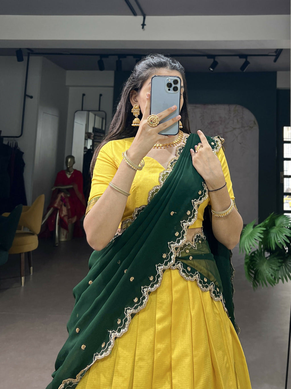 Lorenvalley Fashion Yellow Cotton Silk Zari Weaving Work Lehenga Choli with Dupatta | Grocsy