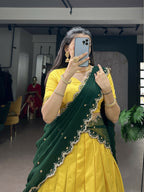 Lorenvalley Fashion Yellow Cotton Silk Zari Weaving Work Lehenga Choli with Dupatta | Grocsy