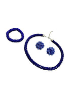 Inhanns Complete Look Crystal Statement 3-Piece Set (Adjustable Necklace + Earrings + Adjustable Bangle ) - Blue | Grocsy