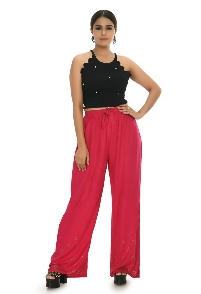 Mominos Fashion Moeza Reyon Cotton Red Color Sirsoki Work Palazzo | Grocsy
