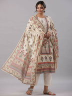Juniper Women's Beige Cambric Floral Placement Printed Straight Fit Kurta Sets | Grocsy