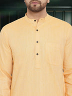 Even Apparels Men's Pure Cotton Yellow Kurta | Grocsy