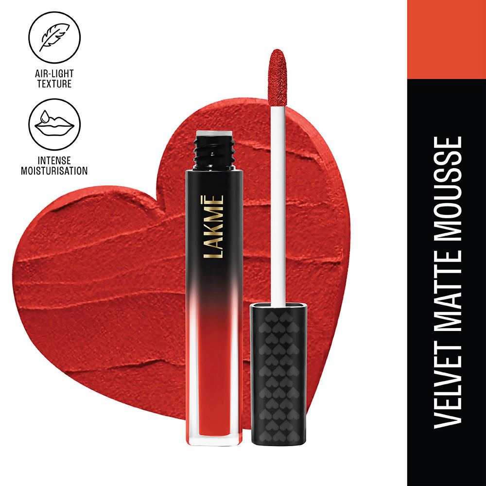 Lakme Xtraordin-Airy Velvet Matte Lip Mousse - New Flame Red | Grocsy
