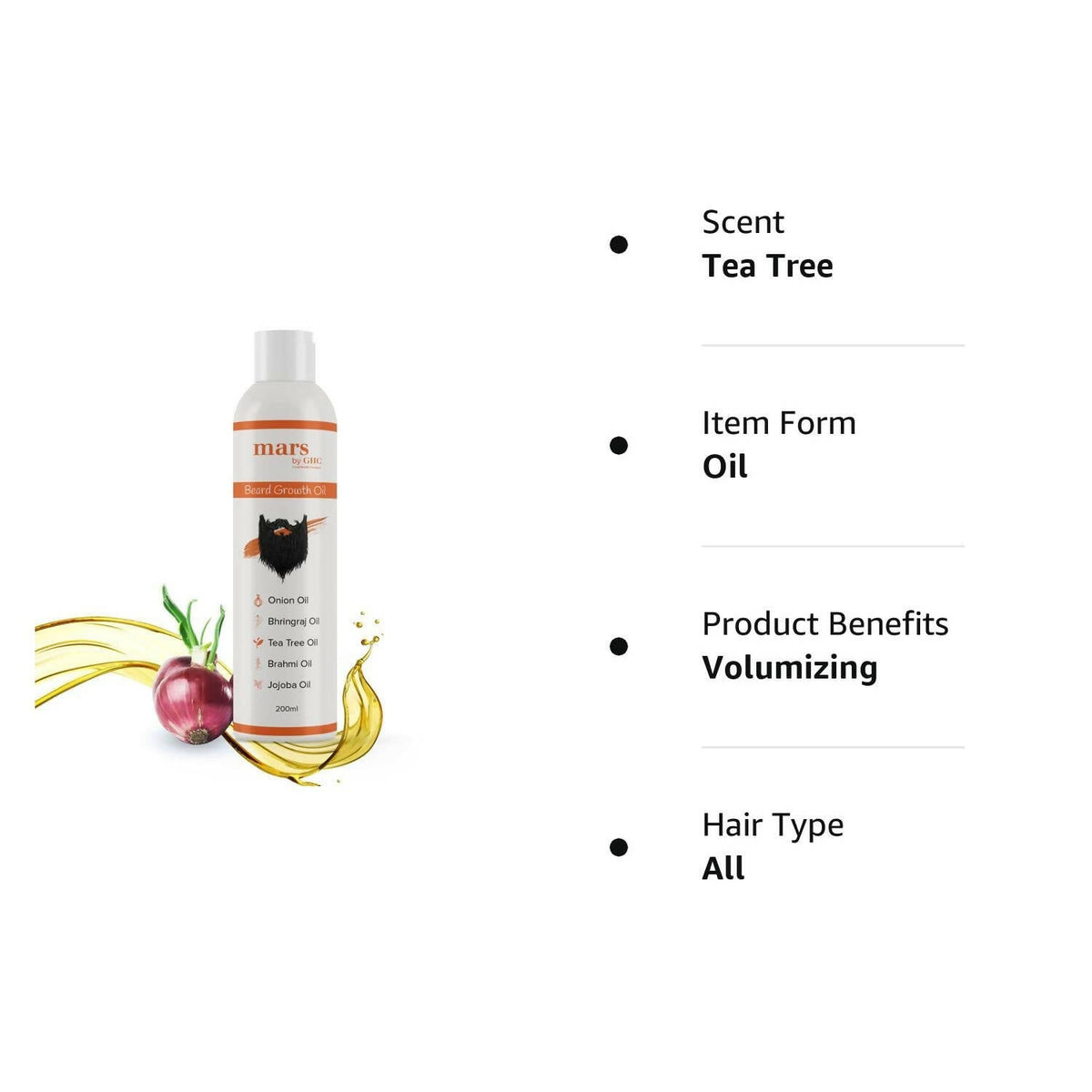 Mars By GHC Beard Growth Oil with Onion, Bhringraj, Tea Tree Oil | Grocsy