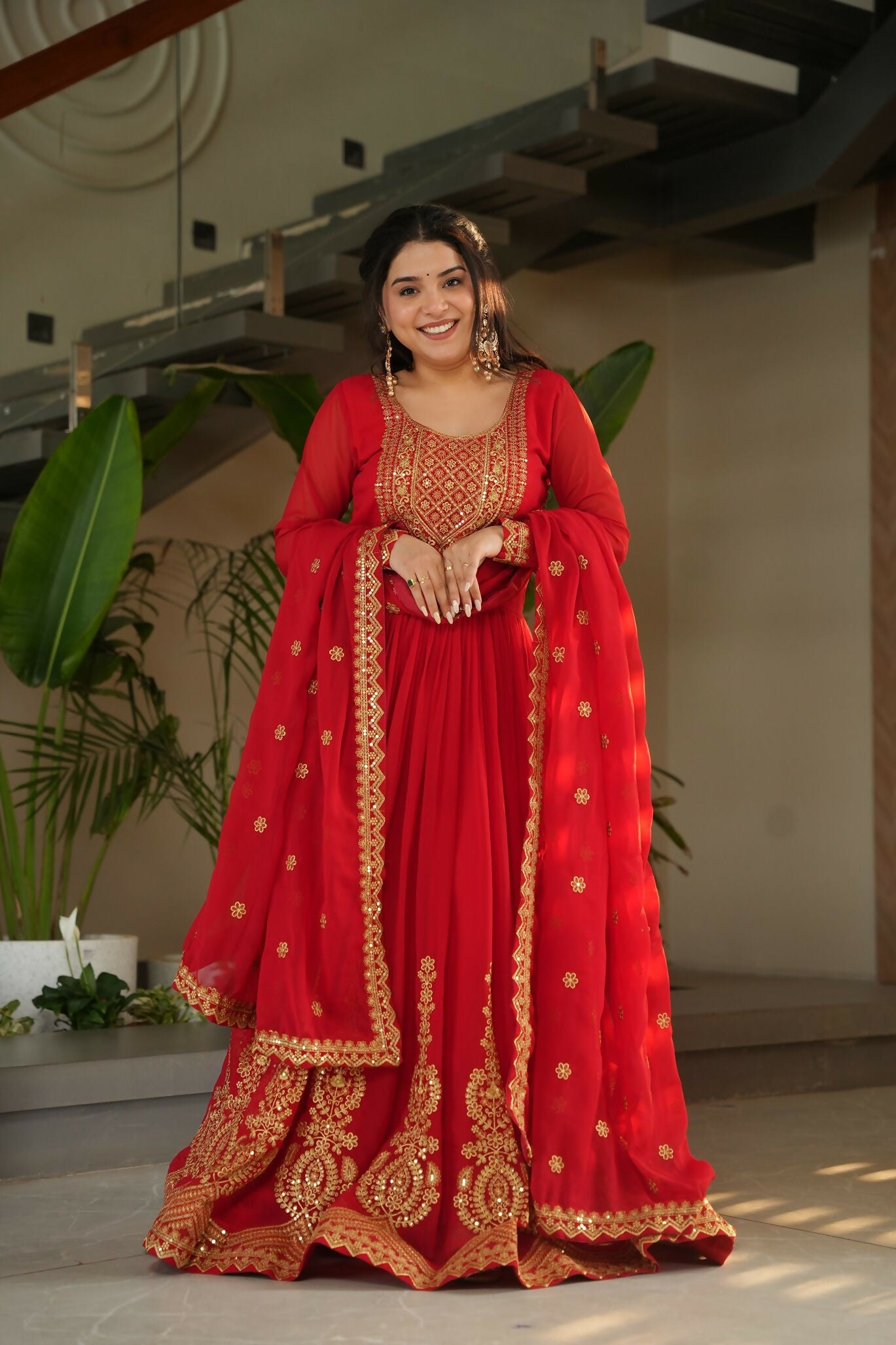 Joban Fashion Red Georgette Sequence Embroidery Work Kurta Set | Grocsy