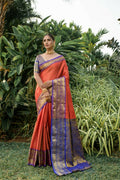 Jyoti Fashion Women's Orange Kanjivaram Silk Zari Woven Saree with Blouse | Grocsy