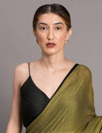 Suta Olive Green Black Solid Pure Cotton Saree | Grocsy