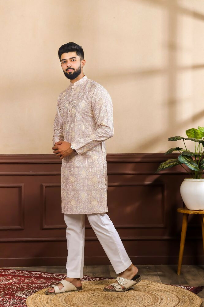 Lavender Art Silk Digital Printed, Embroidery Work Kurta Set - Mahotsav | Grocsy