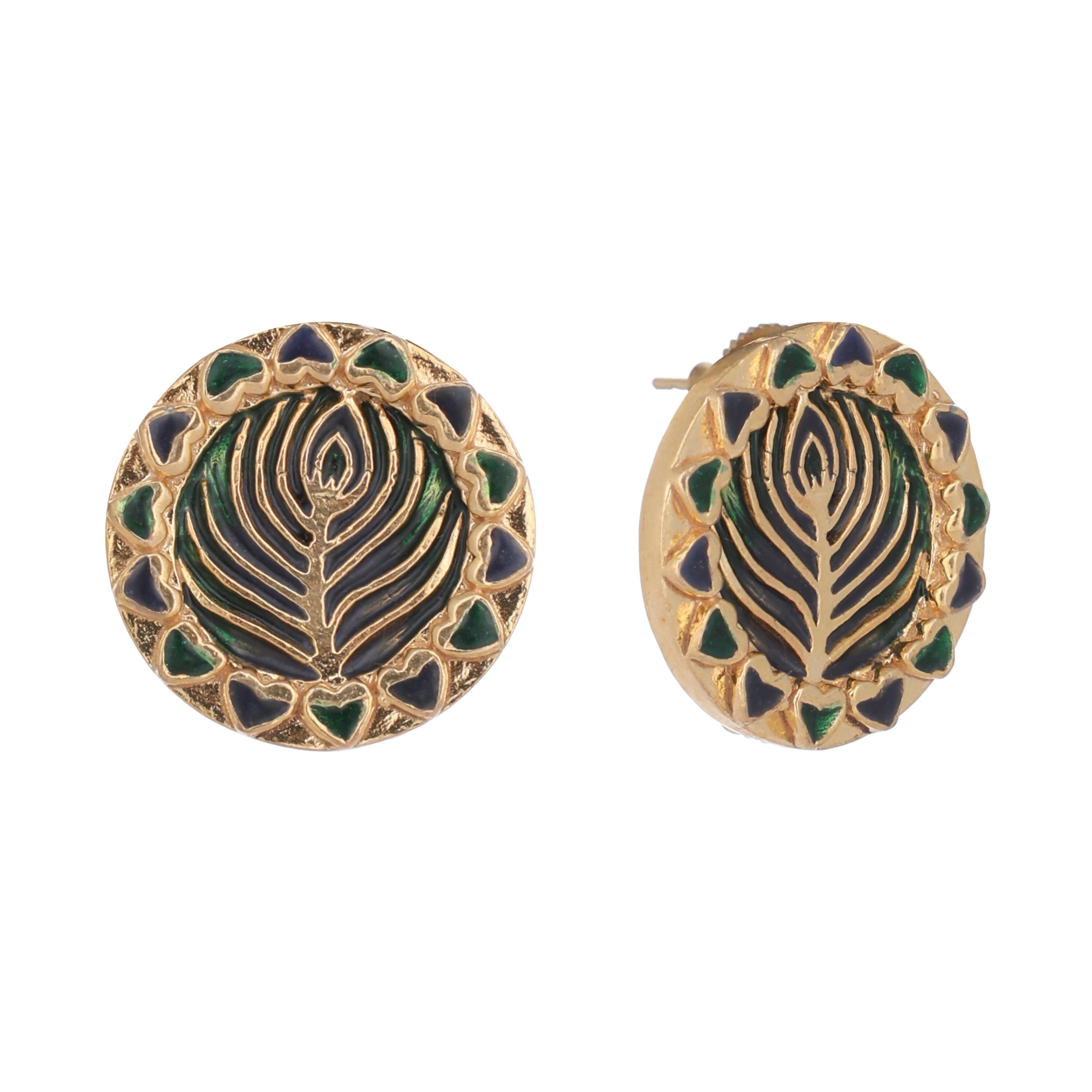 Nuyug 22K Gold Plated Contemporary Round Shaped Enamel Studs | Grocsy