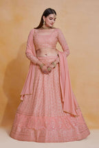 Pink Georgette Thread Sequence Embroidery Work Lehenga Choli - Jihu Culture | Grocsy